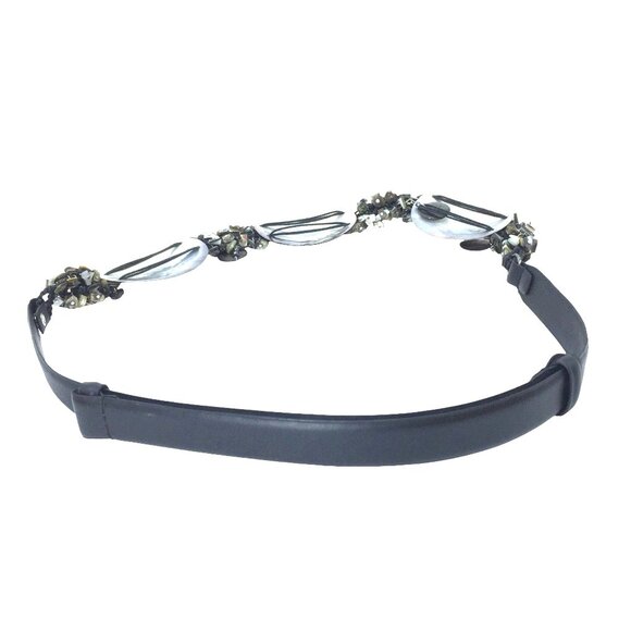 Chicos Womens Adjustable Belt M/L 33-44in Black Leather Mother Of Pearl Shell - Picture 2 of 8